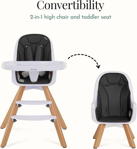 Evolur Zoodle 2-in-1 High Chair for Baby & Toddler – Convertible High Chair to Toddler Chair, Padded Seat, 5-Point Safety Harness, Dual Dishwasher-Safe Trays, Solid Beechwood Legs – Pink in Kuwait