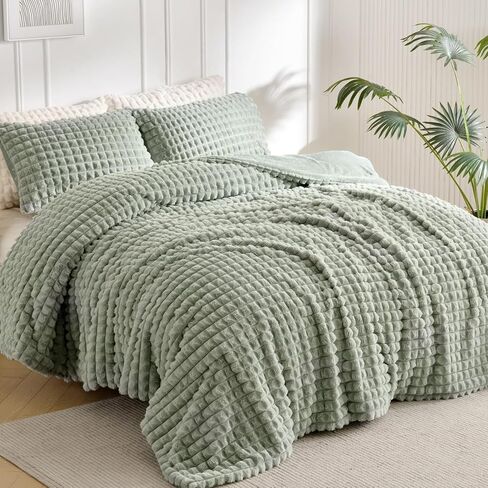 لحاف فرو صناعي وردي من ENJOHOS، طقم لحاف منفوش فائق النعومة، طقم لحاف مقاس كوين، طقم سرير شتوي دافئ غامض، طقم سرير فاخر من القطيفة 3 قطع (1 لحاف أشعث، 2 كيس وسادة) in Kuwait