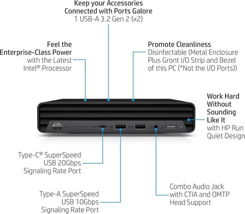 HP Elite Mini 800 G9 Elite Desk Business سطح المكتب كمبيوتر ، Gen Gen 14-Core I9-14900 حتى 5.8 جيجا هرتز ، 64 جيجا بايت DDR5 RAM ، 1 تيرابايت PCIE SSD ، WiFi 6 ، Bluetooth ، لوحة المفاتيح والفأر ، Windows 11 Pro (متجدد) in Kuwait