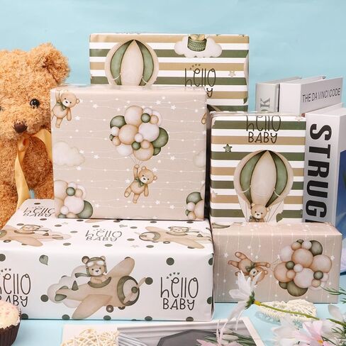 Dtiafu Baby Shower Wrapping Paper for Baby Girl - 12 Sheets Pink Gift Wrap with Baby Feet Bear Unicorn Rainbow Princess Shoes Designs - 20 x 28inch Per Sheet in Kuwait