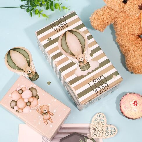 Dtiafu Baby Shower Wrapping Paper for Baby Girl - 12 Sheets Pink Gift Wrap with Baby Feet Bear Unicorn Rainbow Princess Shoes Designs - 20 x 28inch Per Sheet in Kuwait