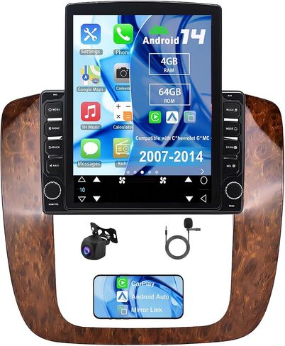 Android 14 Double Din Car Radio Compatible with C*hevrolet G*MC 2007-2014, 4G+64G 9.7" Touch Screen Car Stereo with Wireless Carplay Android Auto GPS WiFi Mic Backup Camera in Saudi Arabia