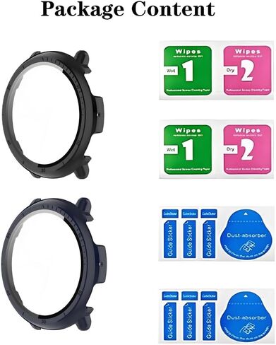 2 عبوات قضية كمبيوتر صلب مع واقي شاشة زجاجي 9H مقسى لـ AmazFit Active 2 ، غطاء الوفير الواقي ، حالة مشاهدة مقاومة للصدمات المضادة للخلع (Black+Blue) in Kuwait