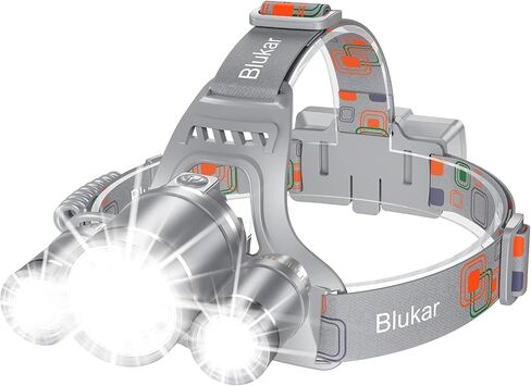 Blukar Head Torch Rechargeable, 8000L Super Bright Headlamp with 3 Lights 5 Modes, 4400mAh Capacity Up to 18hrs Runtime - IPX6 Waterproof Adjustable Focus Headlight for Running, Hiking, Fishing etc. in Saudi Arabia