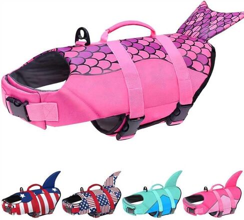 Malier Dog Life Jacket, Ripstop American Flag Dog Life Vest for Swimming Boating, Shark Puppy Lifesaver with High Buoyancy Swimsuit for Small Medium and Large Dogs (Small) in Kuwait