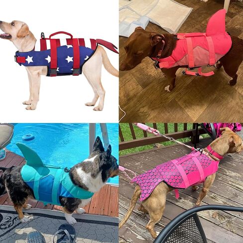 Malier Dog Life Jacket, Ripstop American Flag Dog Life Vest for Swimming Boating, Shark Puppy Lifesaver with High Buoyancy Swimsuit for Small Medium and Large Dogs (Small) in Kuwait