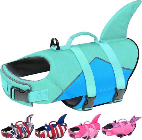 Malier Dog Life Jacket, Ripstop American Flag Dog Life Vest for Swimming Boating, Shark Puppy Lifesaver with High Buoyancy Swimsuit for Small Medium and Large Dogs (Small) in Kuwait