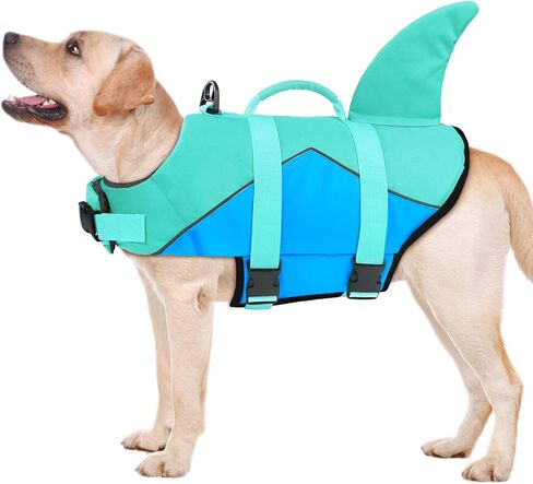 Malier Dog Life Jacket, Ripstop American Flag Dog Life Vest for Swimming Boating, Shark Puppy Lifesaver with High Buoyancy Swimsuit for Small Medium and Large Dogs (Small) in Kuwait