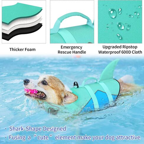 Malier Dog Life Jacket, Ripstop American Flag Dog Life Vest for Swimming Boating, Shark Puppy Lifesaver with High Buoyancy Swimsuit for Small Medium and Large Dogs (Small) in Kuwait