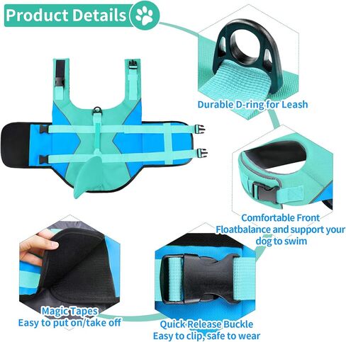 Malier Dog Life Jacket, Ripstop American Flag Dog Life Vest for Swimming Boating, Shark Puppy Lifesaver with High Buoyancy Swimsuit for Small Medium and Large Dogs (Small) in Kuwait