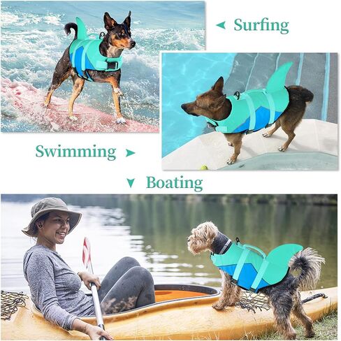 Malier Dog Life Jacket, Ripstop American Flag Dog Life Vest for Swimming Boating, Shark Puppy Lifesaver with High Buoyancy Swimsuit for Small Medium and Large Dogs (Small) in Kuwait