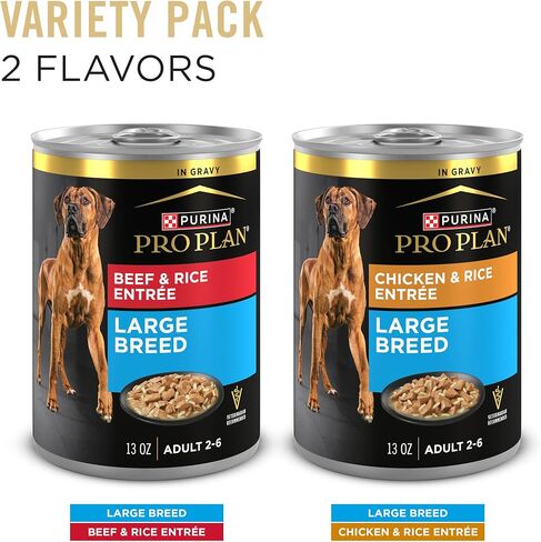 Purina Pro Plan Specialized Large Breed Chicken and Rice and Beef and Rice in Gravy 12ct High Protein Wet Dog Food Variety Pack - (12) 13 oz. Cans in Kuwait