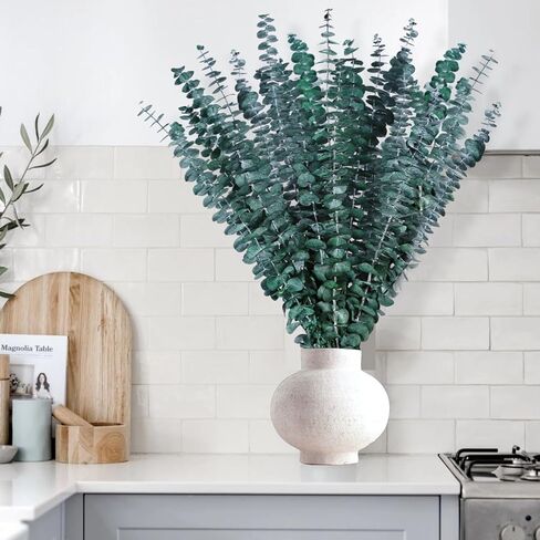 38 قطعة من سيقان الأوكالبتوس المجففة للاستحمام - 17 بوصة نبات دش الأوكالبتوس المحفوظ الحقيقي، فروع الأوكالبتوس الطازجة تترك النباتات الخضراء معلقة، ترتيب الزهور، الزفاف، المنتجعات الصحية المنزلية، حشو المزهرية in Kuwait