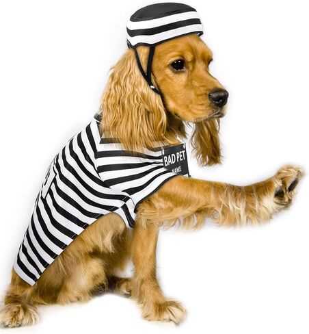 Funny Dog Prisoner Costumes Halloween Dog Prison Pooch Shirts Washable Dog Hat and Card for Halloween Dog Puppy Pet Cosplay (X-Small) in Kuwait