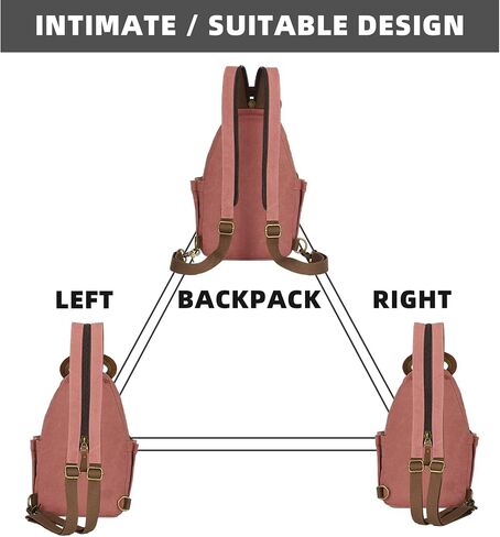 KouLi Buir Canvas Sling bag,Small Crossbody Backpack,Convertible Chest Bag Casual Daypack For Outdoor Cycling Hiking Travel (B3611-Rust Red-N) in Saudi Arabia