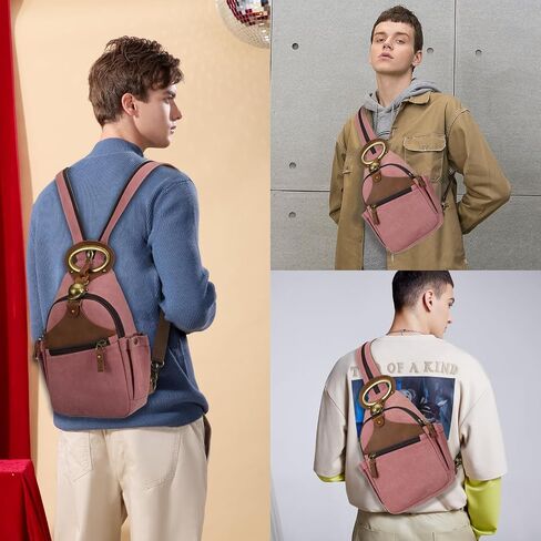 KouLi Buir Canvas Sling bag,Small Crossbody Backpack,Convertible Chest Bag Casual Daypack For Outdoor Cycling Hiking Travel (B3611-Rust Red-N) in Saudi Arabia