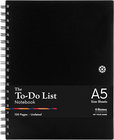 To Do List Notebook | Minimalist Planner with To-Do Checklist, Dot Grid, Notes sections. 100 Undated Pages, Thick Paper 120 gsm, A5 Size 5.8" x 8.3", Black in Saudi Arabia