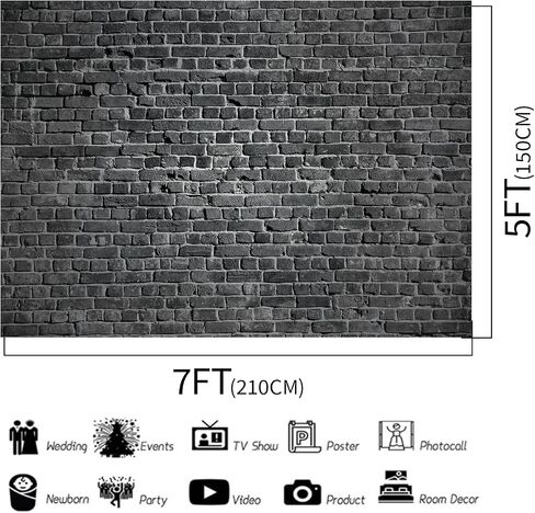 Black Brick Wall Photography Backdrop,Photo Studio Backdrop Podcast Studio Decor Studio Props 7x5FT in Saudi Arabia