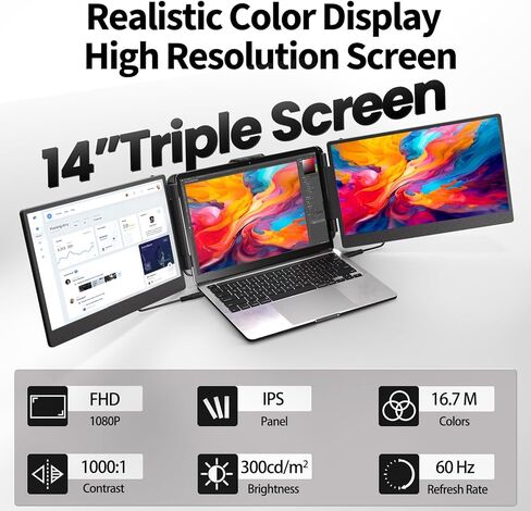 امتداد شاشة الكمبيوتر المحمول - مراقبة محمولة لجهاز الكمبيوتر المحمول مع لوحة IPS 14 بوصة FHD 1080p شاشة ثلاثية لجهاز الكمبيوتر المحمول لنظام التشغيل Windows Mac Office Business Trip (S2) in Kuwait