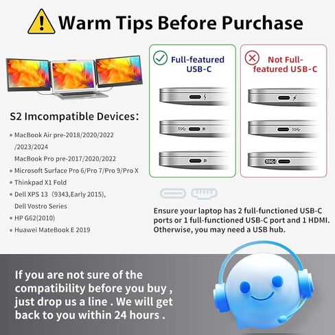 امتداد شاشة الكمبيوتر المحمول - مراقبة محمولة لجهاز الكمبيوتر المحمول مع لوحة IPS 14 بوصة FHD 1080p شاشة ثلاثية لجهاز الكمبيوتر المحمول لنظام التشغيل Windows Mac Office Business Trip (S2) in Kuwait