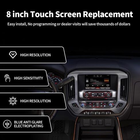 تم ترقية DJ080PA-01A Pigitizer Touch Screen البديل ، FIT GMC Sierra Yukon Canyon 2014-2017 Chevy Silverado Tahoe Suburban Colorado Chevrolet MyLink 8 بوصة اللمس in Kuwait
