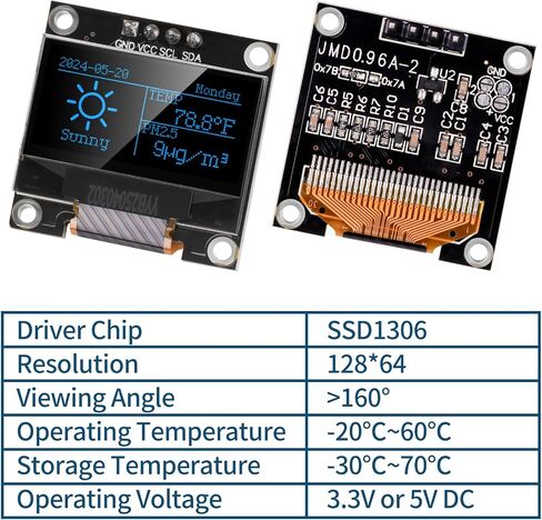 5pcs مسبقًا مسبقًا 0.96 بوصة I2C IIC OLED MODULE 12864 128x64 بكسل SSD1306 لوحة عرض ذاتية إضاءة ذاتية مع حالة وقائية لـ Arduino/Raspberry PI/ESP32 (أبيض) in Kuwait