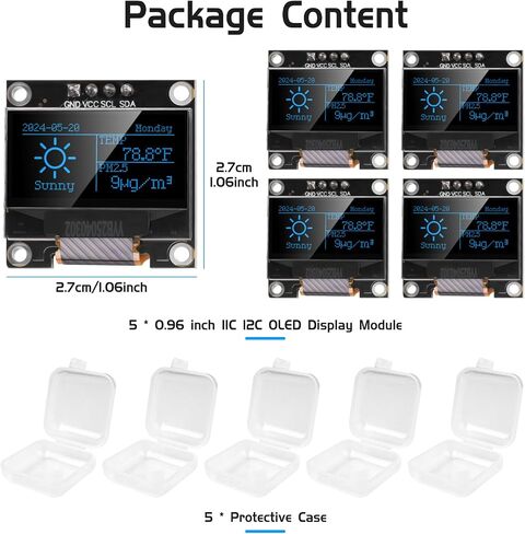 5pcs مسبقًا مسبقًا 0.96 بوصة I2C IIC OLED MODULE 12864 128x64 بكسل SSD1306 لوحة عرض ذاتية إضاءة ذاتية مع حالة وقائية لـ Arduino/Raspberry PI/ESP32 (أبيض) in Kuwait