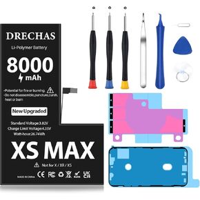 [8000mAh]Battery for iPhone XS MAX, 2025 New Upgraded High Capacity 0 Cycle Li-Polymer Replacement Battery for iPhone XS Models A1921, A2101, A2102, A2104 with Complete Professional Repair Tool Kit