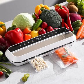 Vacuum Sealer Machine with 50 Bags, Fully Automatic 10-In-1 Food Sealer with Digital Timer, LED Touch Control, Dry & Moist Food Modes, Compact Design & Bulit-in Cutter