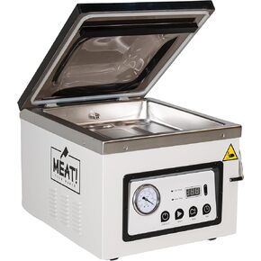 MEAT! Chamber Vacuum Sealer with 12" Sealing Bar, Adjustable Seal Time, Vacuum Gauge, and Vacuum Bag Sampler Pack for Preserving Meat and Vegetables