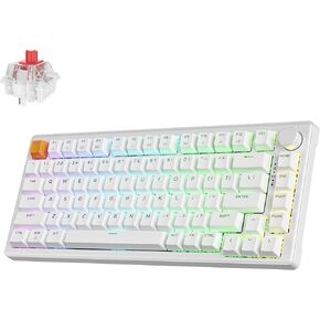 J2 75% Wireless Mechanical Gaming Keyboard, QMK/VIA Gasket Hot Swappable 82 Keys Tri-Mode BT5.1/USB-C/2.4GHz RGB Backlit with Custom Knob Super Banana Switch, PTB Keycap - White