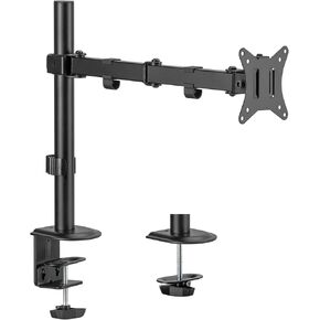 Single Monitor Arm Desk Mount,Steel Adjustable Monitor Stand Hold Screens up to 32",Ergonomic Articulating Computer Mount with C-Clamp and Grommet