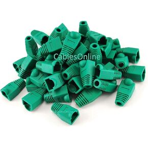 CablesOnline, Green RJ45 Cat5e/Cat6 Ethernet Cable Plug Strain Relief Boots, 50-Pack, U-BTGR