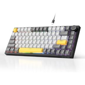 AK820 75% Wired RGB Gasket Mechanical Keyboard with Volume Knob, South Facing LED, Poron Foam, PBT Keycaps, Custom Programmable Hot-Swap Keyboard