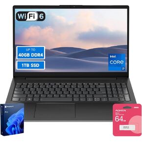 Lenovo V15 High-Performance Business Laptop, 15.6" FHD Display, 13th Gen Intel 10-Core i7-13620H, 40GB RAM, 1TB SSD, Webcam, HDMI, Wi-Fi 6, Windows 11 Pro, Bundle with ADATA 64GB USB Flash Drive