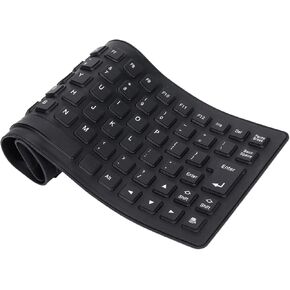 Foldable Silicone Rollup Keyboard, 85 Keys USB Wired QWERTY Flexible Slim Soft Silent Typing Travel for PC Notebook Laptop (Black)