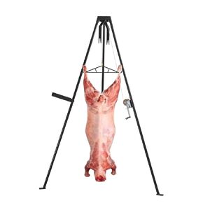 600lbs Tripod Game Hoist Deer Hanger, 3 Point Design Deer Hunting Skinning Rack, Complete Deer Tripod Hoist Kit with Gambrel & Manual Winch & Working Table for Hunting Season
