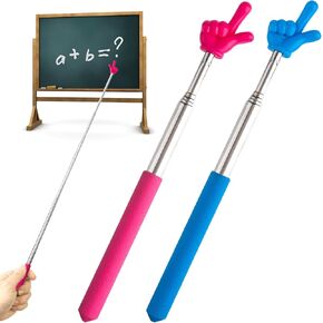 2pcs Retractable Teacher Pointers, Extendable Hand-Shaped Reading Pointer Stick, Stainless Steel School Supplies for Teacher Students Speeches- Blue & Pink