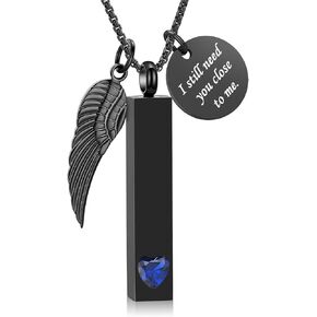 Inlay Multi-Colored Square Crystal Bar Cremation Urn Necklace Holder for Ashes - Engravable