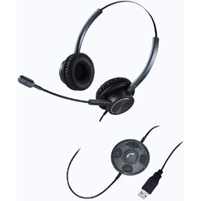 USB Headset with Noise Cancelling Microphone, Binaural PC Headset with Call Reminding and Busy Light Indicator for Home Office Business Softphone Skype, Pro Mic for Voice Recognition Dictation