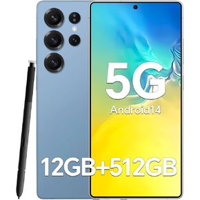 Unlocked Phones A25 Ultra 5G, 12GB+512GB Android 14 Smartphone, 6800mAh Battery Cell Phone, 48+108MP Zoom Camera, 120Hz + 6.9HD Screen, Dual SIM/Face ID/GPS/Build in Pen (Gold)
