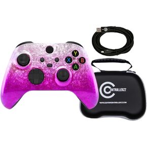 Custom Controllerzz Icy Pink Controller Bundle – Includes Icy Pink Custom Wireless Controller for Xbox Series X/S, Xbox One, PC & Braided USB-C Cable & Universal Protective Case