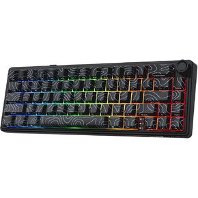 RK ROYAL KLUDGE R65 Wireless Mechanical Keyboard with Volume Knob, 60% Gaming Keyboard Topographic, Tri-Mode 2.4Ghz/USB-C/BT, Gasket Mount, QMK/VIA, PBT Keycaps, Hot Swappable Cream Switch, Black