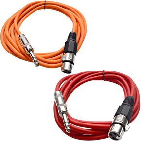 Seismic Audio - SATRXL-F10-2 Pack of 10 Foot 1/4 Inch TRS to XLR Female Patch Cables - Balanced - 10 Foot Patch Cord - Orange and Orange