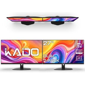 Kado Dual Monitor Setup - 2-Pack 27" 1920x1080 Computer Monitor 75Hz VESA Mount HDMI Office Gaming Hybrid Built-in Speakers (E27 Dual Series)