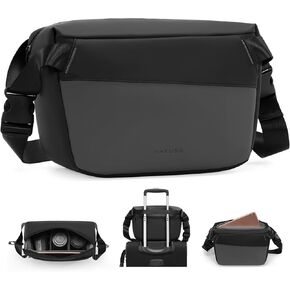 YaKuss Camera Sling Bag, Lightweight Crossbody Camera Case for Photography, Water-resistant Leather Coating Compact Camera Bag for Canon Nikon Sony SLR DSLR Mirrorless Camera and Lens, Small, Black