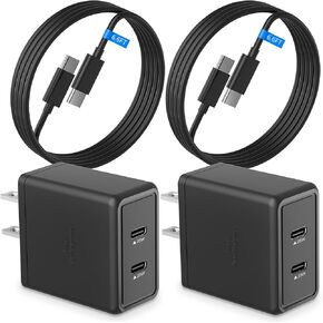 2 Pack 25W Super Fast Charger for Samsung Galaxy A16 A15 A14 5G A55 A54 A53 A52 A42 A32 A31 A41 A51 A71 A21S A23 A34 A03S A24 A23, Dual USB C Ports Travel Adapter+2 * 6.6FT Type C Cable Cord