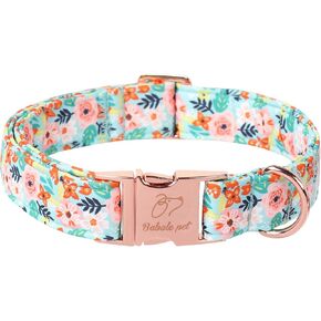 Pink Daisy Dog Collars for Medium Dogs - Adjustable Floral Design Dog Collar for Spring Soft Padded Pet Metal Buckle Collar for Boy & Girl Dogs M
