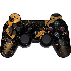Skinit Decal Gaming Skin for PS3 Dual Shock Wireless Controller - Originally Designed Black and Gold Scattered Marble Design