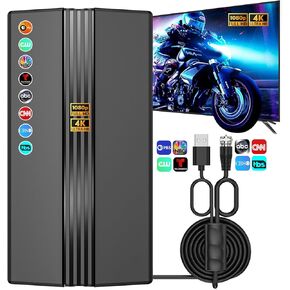 TV Antenna for Smart TV, 1800+ Miles Range, Indoor/Outdoor Antenna for Local Channels, Supports 4K 1080p HD, Amplified Signal Booster, 33FT Coax Cable, Easy Installation